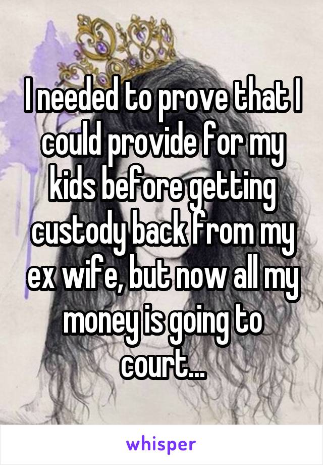 I needed to prove that I could provide for my kids before getting custody back from my ex wife, but now all my money is going to court...