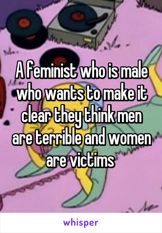 A feminist who is male who wants to make it clear they think men are terrible and women are victims 