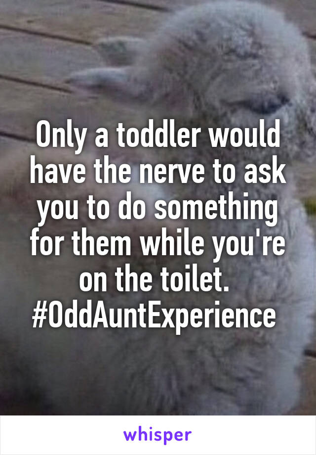 Only a toddler would have the nerve to ask you to do something for them while you're on the toilet. 
#OddAuntExperience 