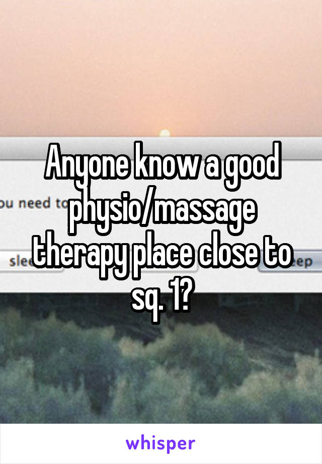 Anyone know a good physio/massage therapy place close to sq. 1?