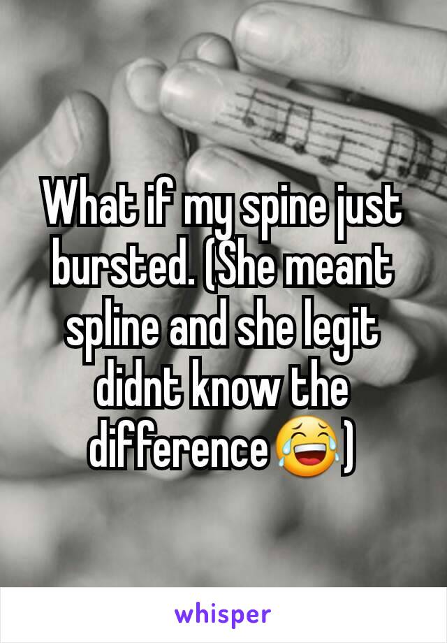 What if my spine just bursted. (She meant spline and she legit didnt know the difference😂)