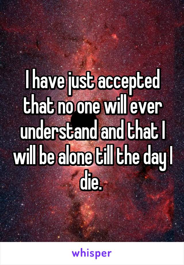 I have just accepted that no one will ever understand and that I will be alone till the day I die. 