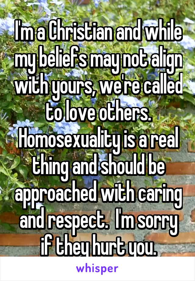 I'm a Christian and while my beliefs may not align with yours, we're called to love others. Homosexuality is a real thing and should be approached with caring and respect.  I'm sorry if they hurt you.