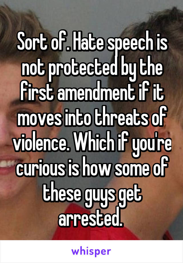 Sort of. Hate speech is not protected by the first amendment if it moves into threats of violence. Which if you're curious is how some of these guys get arrested. 