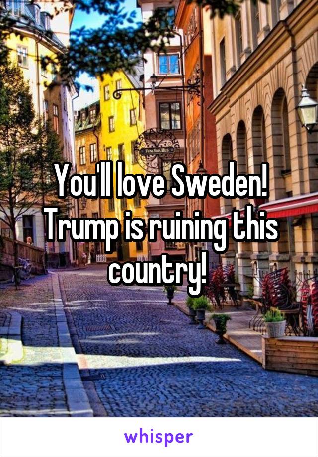 You'll love Sweden! Trump is ruining this country! 