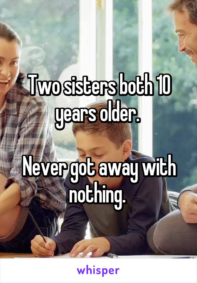 Two sisters both 10 years older. 

Never got away with nothing. 