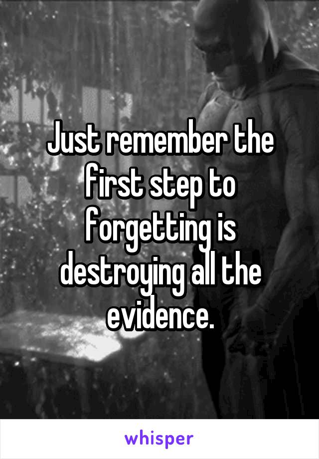 Just remember the first step to forgetting is destroying all the evidence.