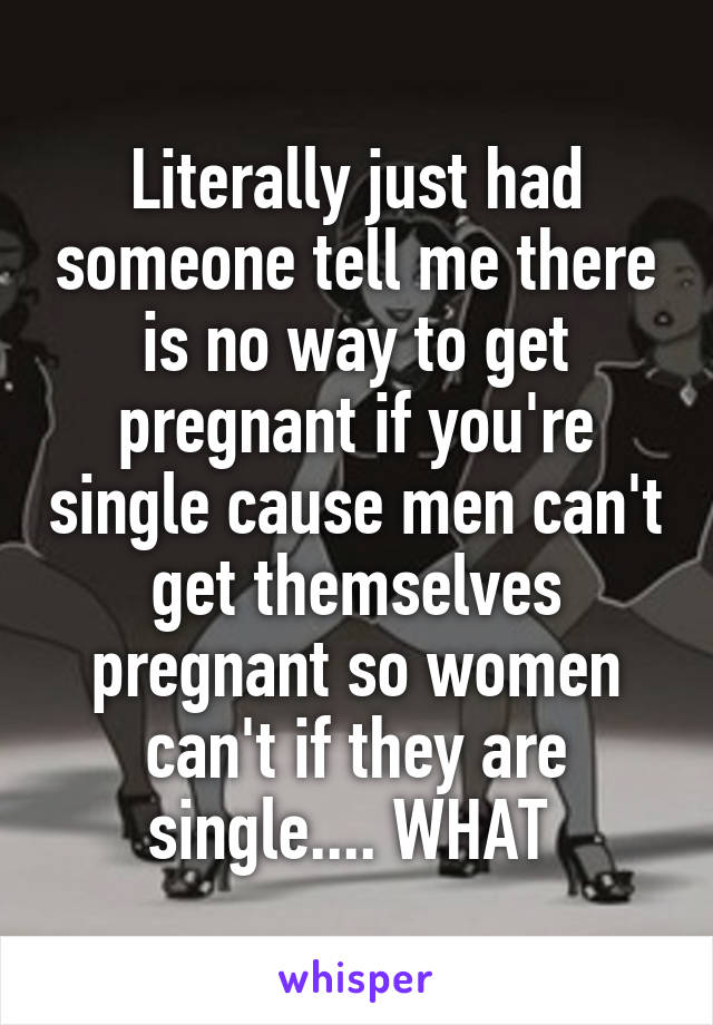 Literally just had someone tell me there is no way to get pregnant if you're single cause men can't get themselves pregnant so women can't if they are single.... WHAT 