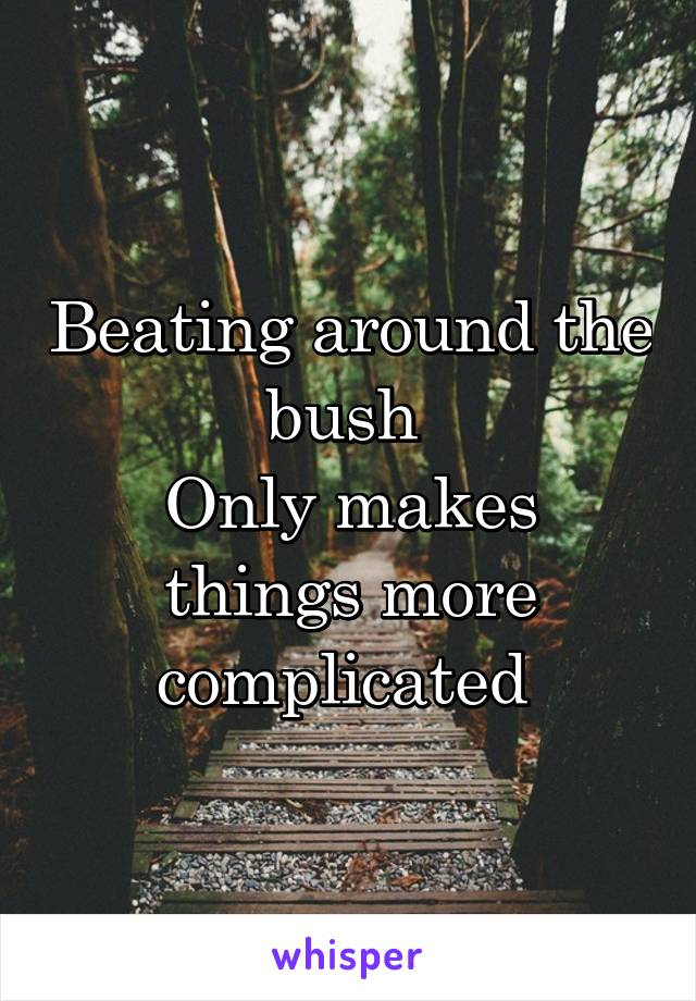 Beating around the bush 
Only makes things more complicated 