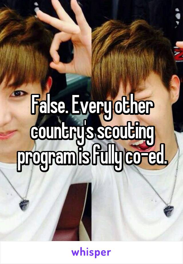 False. Every other country's scouting program is fully co-ed.