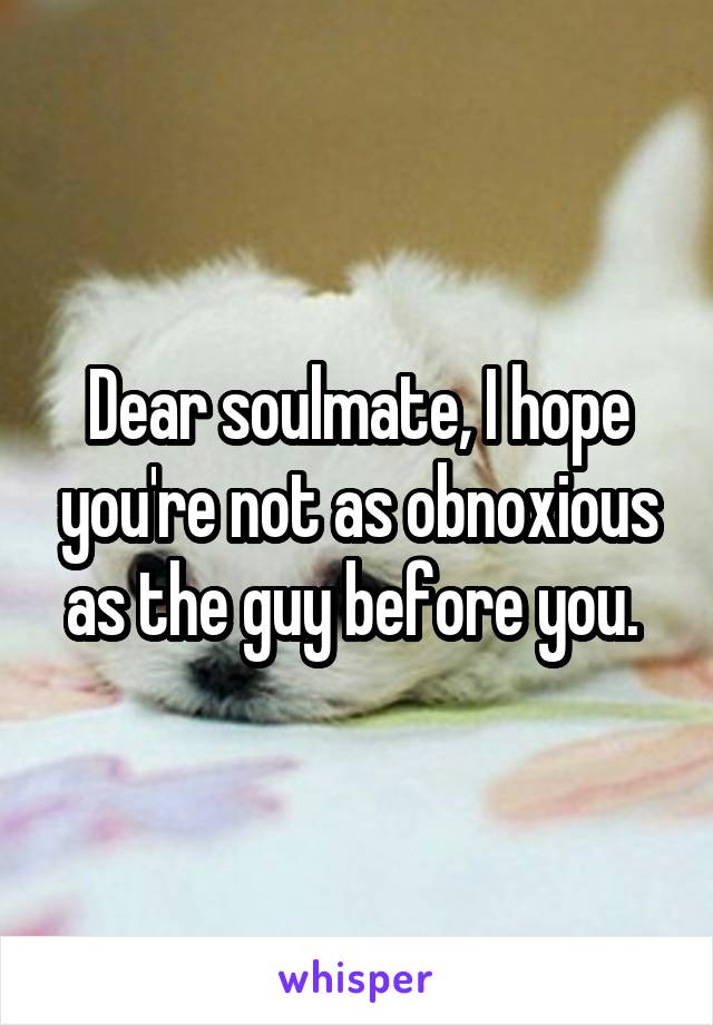 Dear soulmate, I hope you're not as obnoxious as the guy before you. 