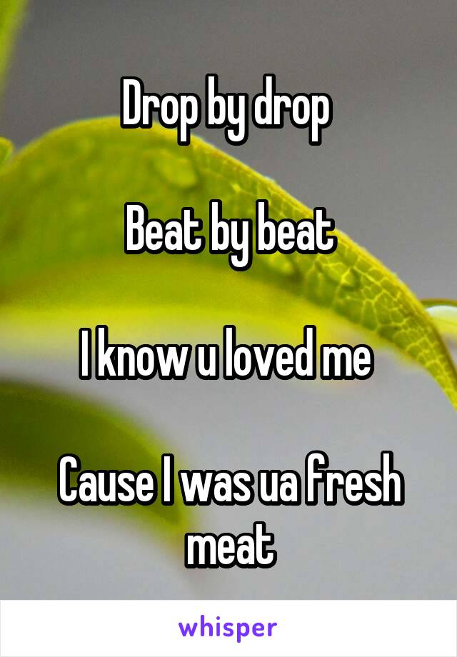 Drop by drop 

Beat by beat

I know u loved me 

Cause I was ua fresh meat