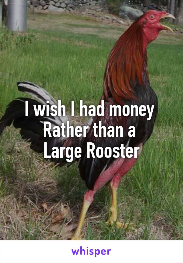 I wish I had money 
Rather than a 
Large Rooster