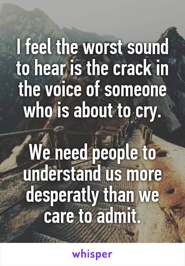 I feel the worst sound to hear is the crack in the voice of someone who is about to cry.

We need people to understand us more desperatly than we care to admit.