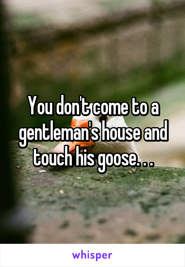 You don't come to a gentleman's house and touch his goose. . .