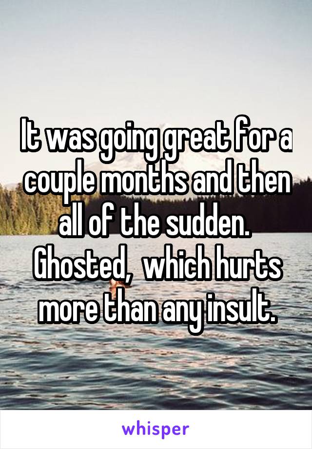 It was going great for a couple months and then all of the sudden.  Ghosted,  which hurts more than any insult.