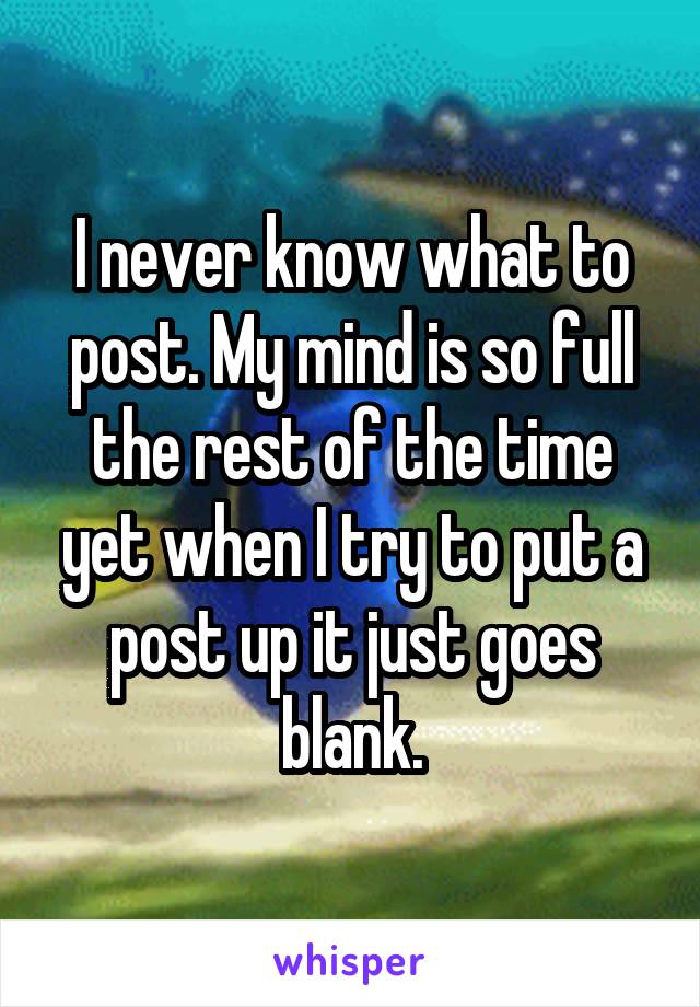 I never know what to post. My mind is so full the rest of the time yet when I try to put a post up it just goes blank.