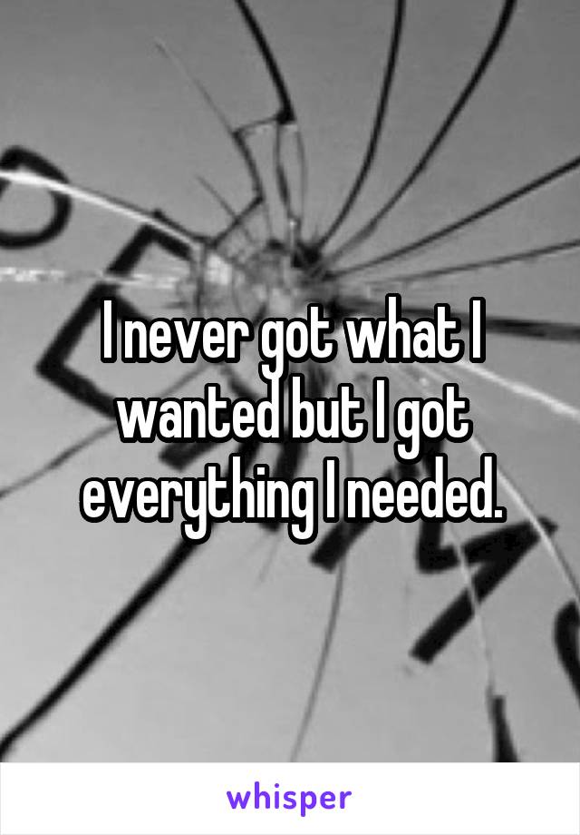 I never got what I wanted but I got everything I needed.