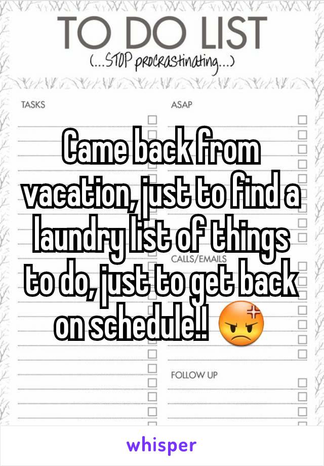 Came back from vacation, just to find a laundry list of things to do, just to get back on schedule!! 😡