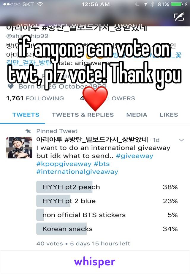 if anyone can vote on twt, plz vote! Thank you ❤️