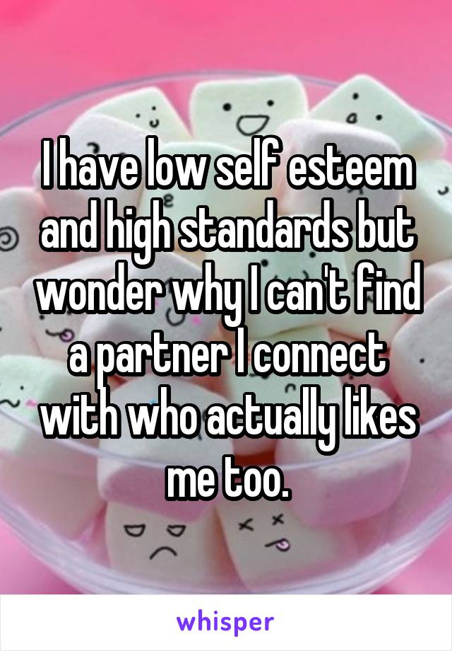 I have low self esteem and high standards but wonder why I can't find a partner I connect with who actually likes me too.