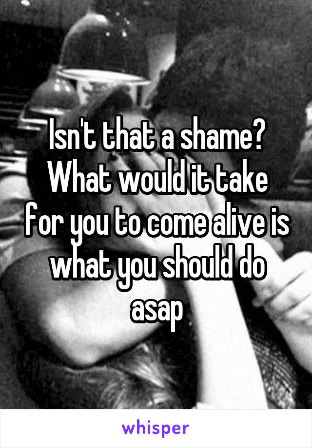 Isn't that a shame?
What would it take for you to come alive is what you should do asap