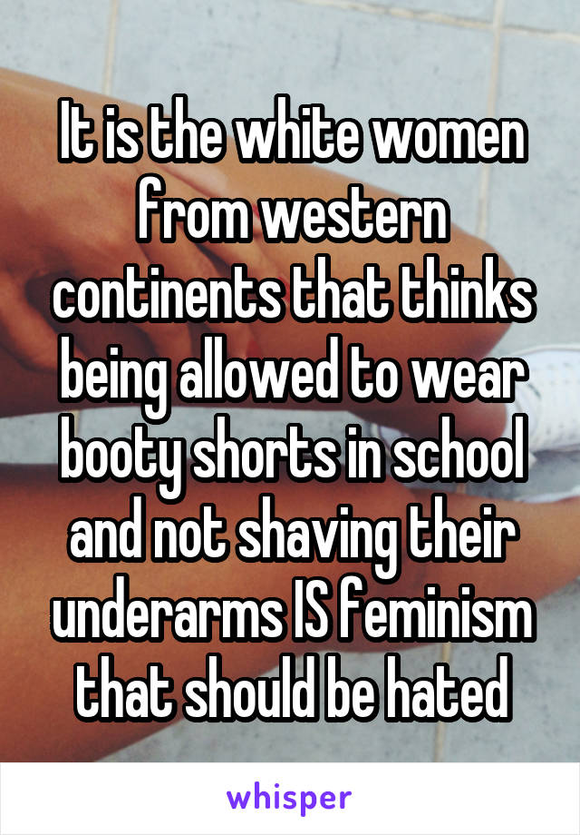 It is the white women from western continents that thinks being allowed to wear booty shorts in school and not shaving their underarms IS feminism that should be hated