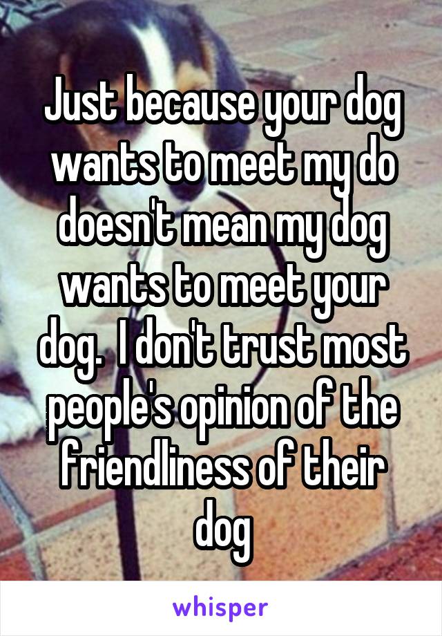 Just because your dog wants to meet my do doesn't mean my dog wants to meet your dog.  I don't trust most people's opinion of the friendliness of their dog