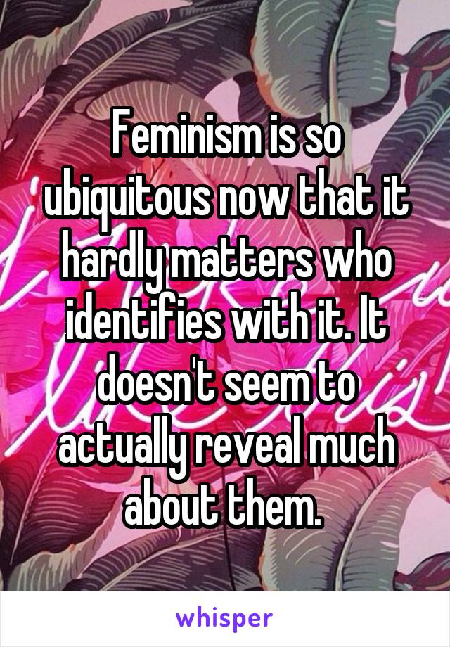 Feminism is so ubiquitous now that it hardly matters who identifies with it. It doesn't seem to actually reveal much about them. 