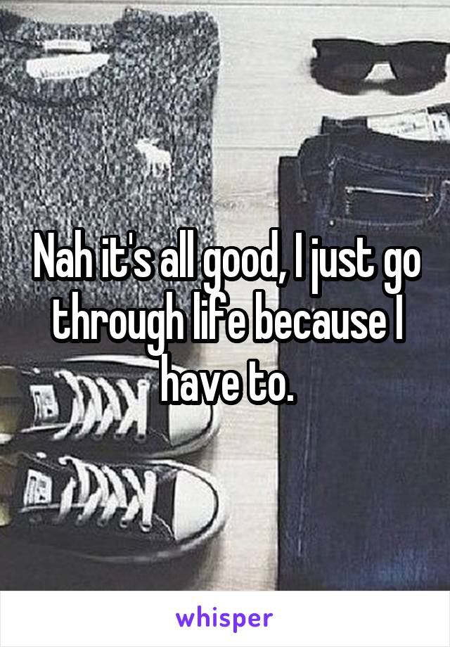 Nah it's all good, I just go through life because I have to.