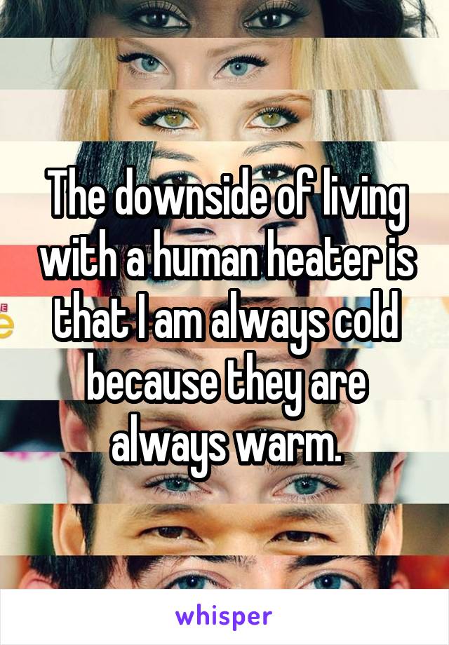 The downside of living with a human heater is that I am always cold because they are always warm.