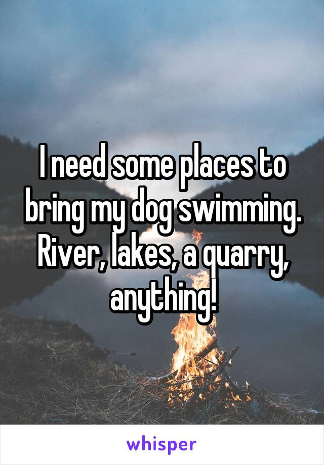 I need some places to bring my dog swimming. River, lakes, a quarry, anything!