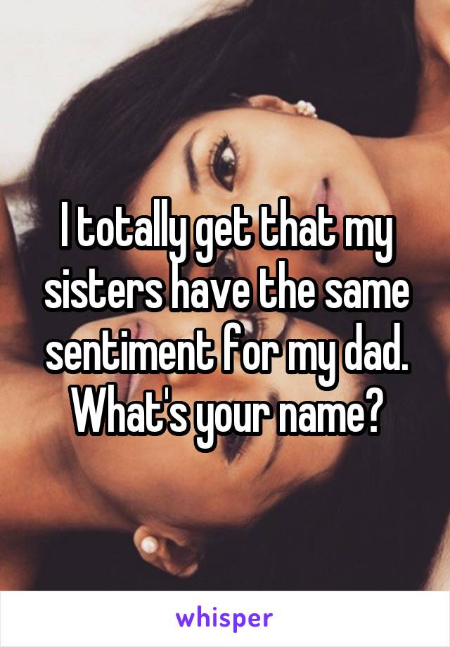 I totally get that my sisters have the same sentiment for my dad. What's your name?