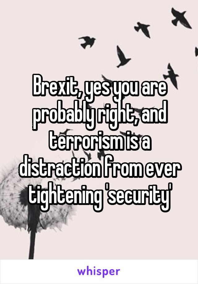 Brexit, yes you are probably right, and terrorism is a distraction from ever tightening 'security'