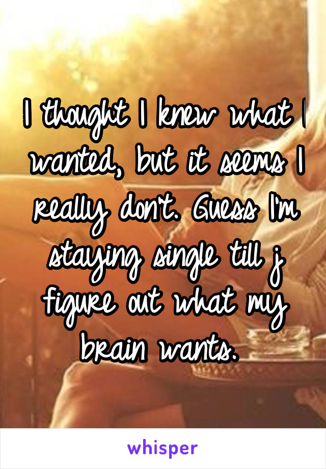 I thought I knew what I wanted, but it seems I really don't. Guess I'm staying single till j figure out what my brain wants. 