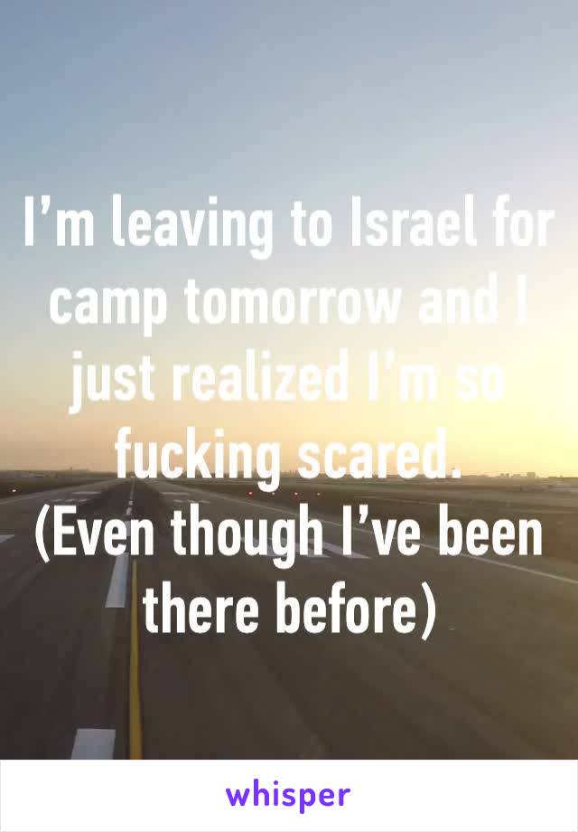 I’m leaving to Israel for camp tomorrow and I just realized I’m so fucking scared.
(Even though I’ve been there before)