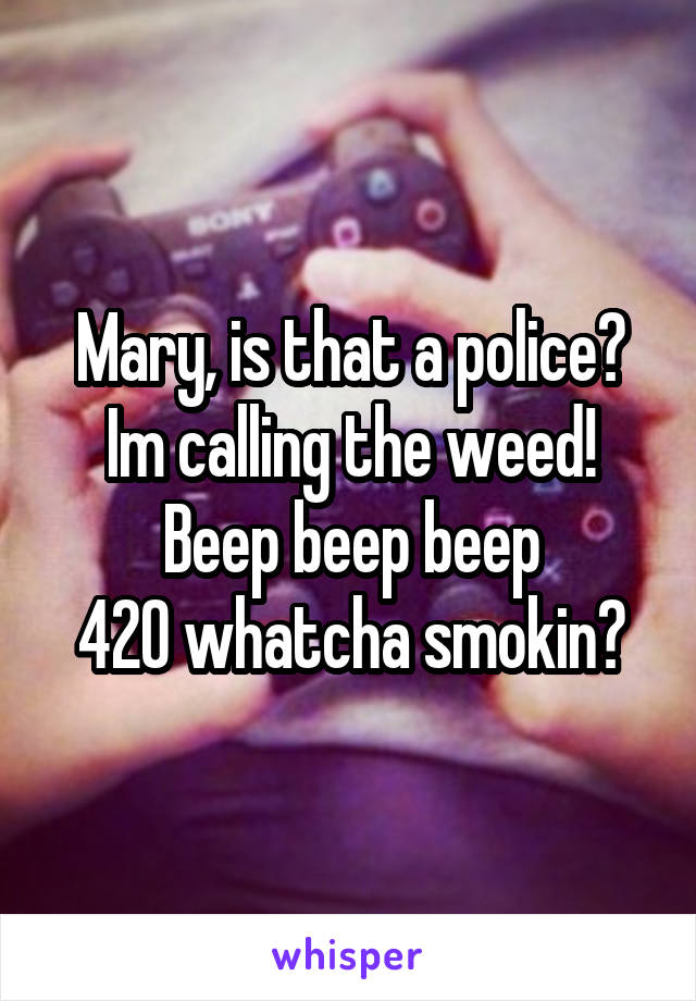 Mary, is that a police?
Im calling the weed!
Beep beep beep
420 whatcha smokin?