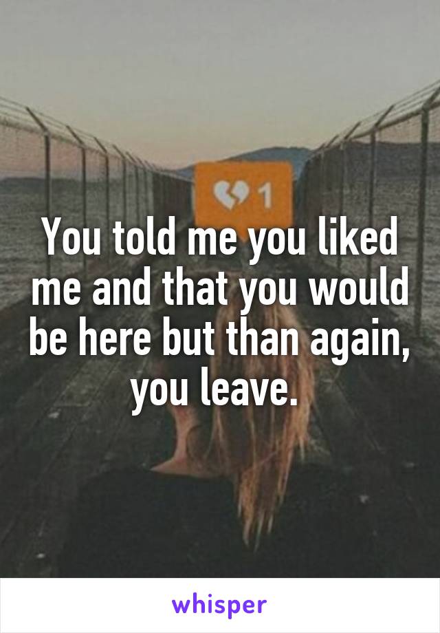 You told me you liked me and that you would be here but than again,
you leave. 