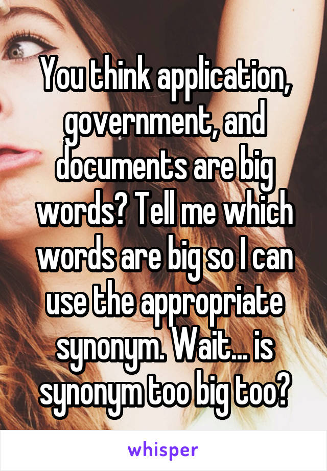 You think application, government, and documents are big words? Tell me which words are big so I can use the appropriate synonym. Wait... is synonym too big too?