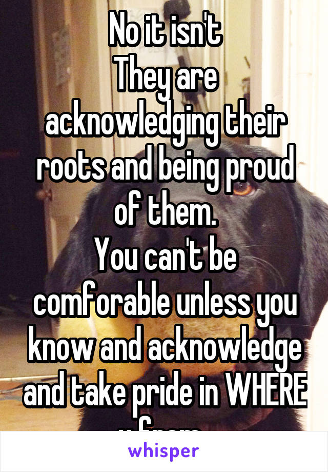 No it isn't
They are acknowledging their roots and being proud of them.
You can't be comforable unless you know and acknowledge and take pride in WHERE u from. 