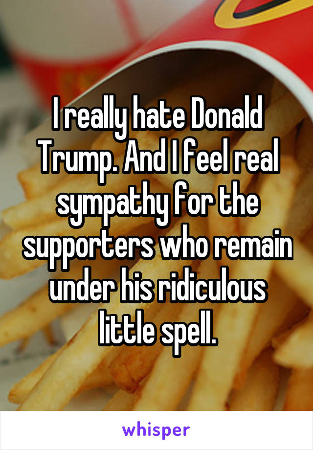 I really hate Donald Trump. And I feel real sympathy for the supporters who remain under his ridiculous little spell.