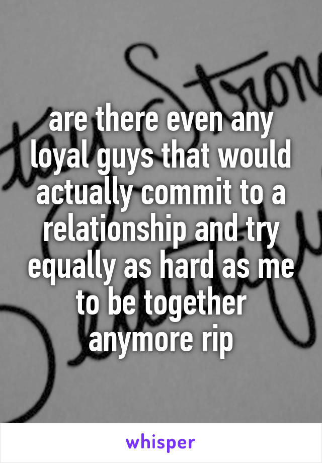 are there even any loyal guys that would actually commit to a relationship and try equally as hard as me to be together anymore rip