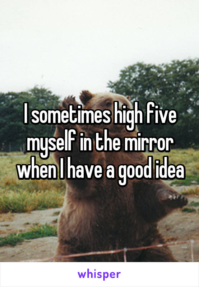 I sometimes high five myself in the mirror when I have a good idea