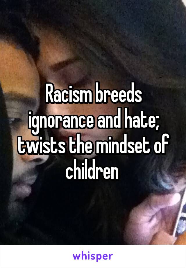 Racism breeds ignorance and hate; twists the mindset of children 