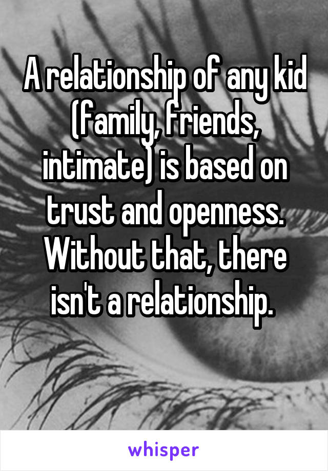 A relationship of any kid (family, friends, intimate) is based on trust and openness. Without that, there isn't a relationship. 

