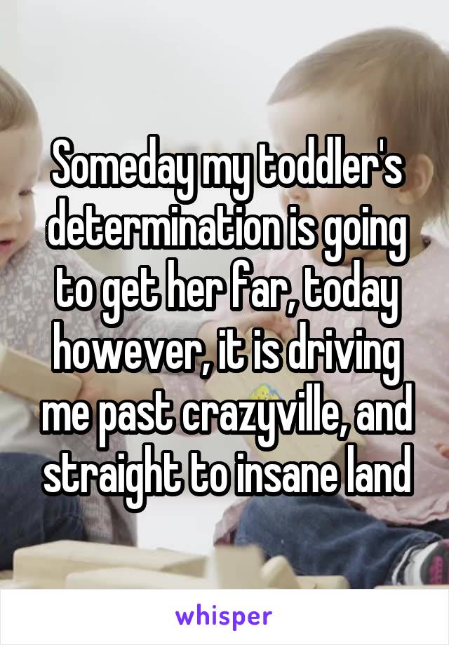 Someday my toddler's determination is going to get her far, today however, it is driving me past crazyville, and straight to insane land