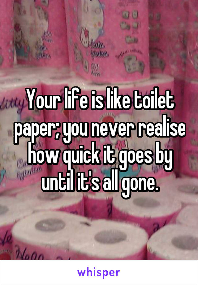 Your life is like toilet paper; you never realise how quick it goes by until it's all gone.