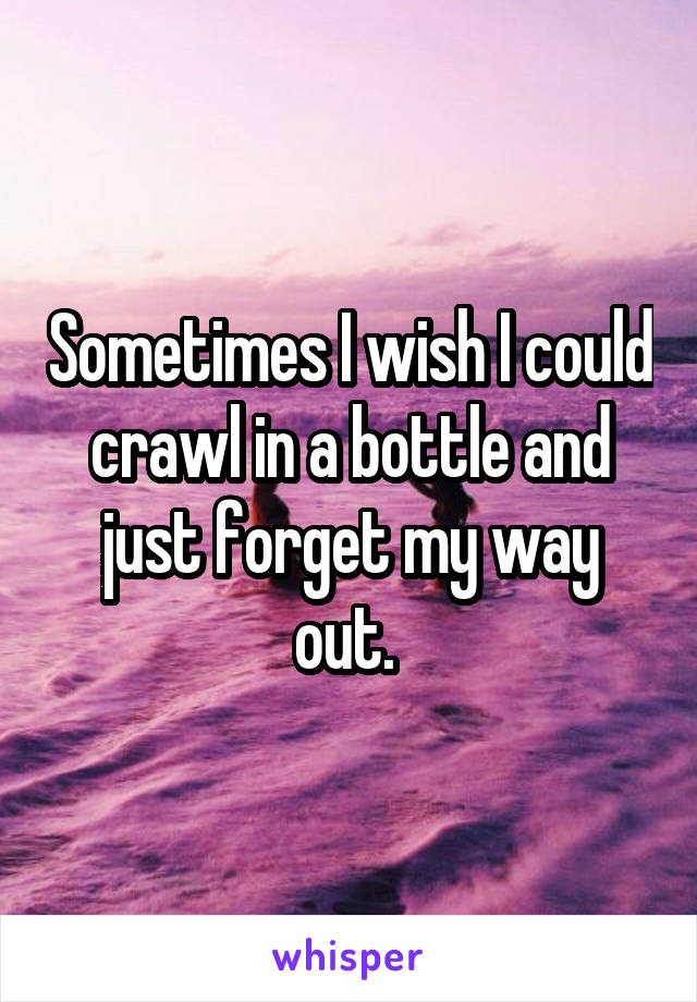 Sometimes I wish I could crawl in a bottle and just forget my way out. 