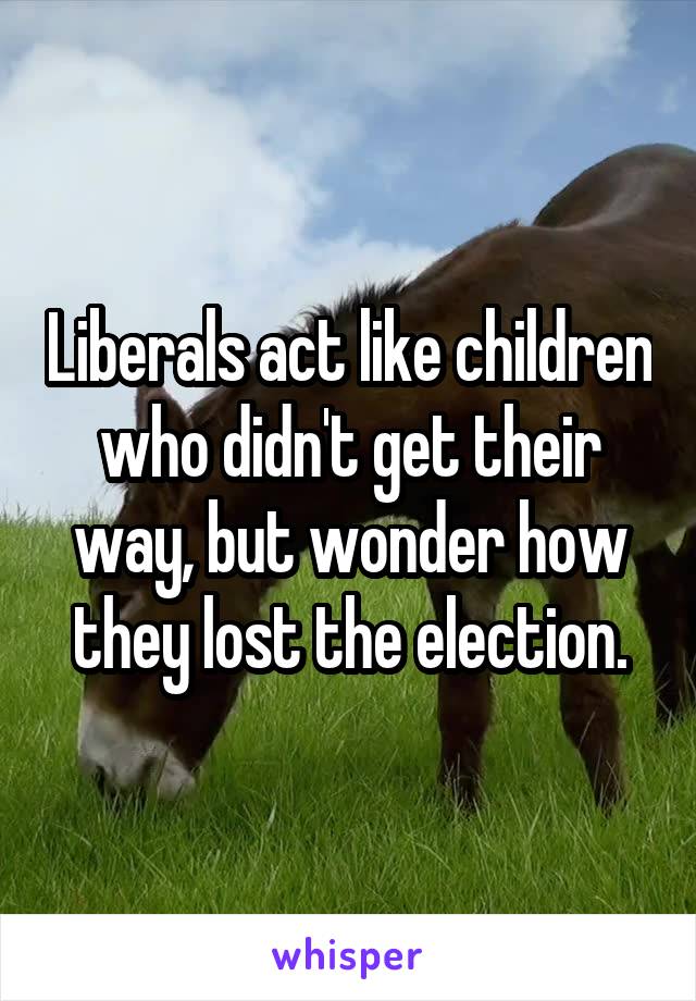 Liberals act like children who didn't get their way, but wonder how they lost the election.