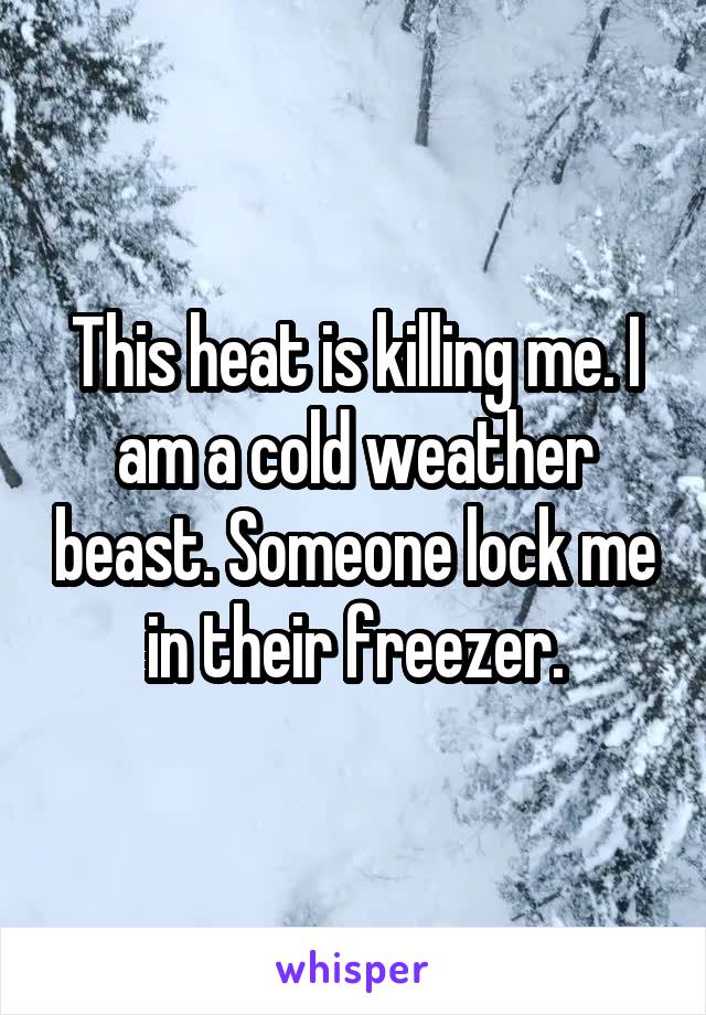 This heat is killing me. I am a cold weather beast. Someone lock me in their freezer.